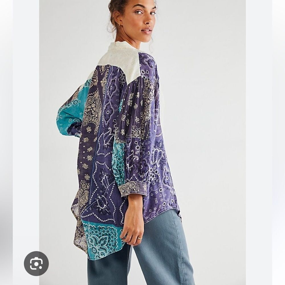 We The FREE PEOPLE $148 SUN VALLEY blouse BANDANA COTTON TUNIC TOP M OVERSIZED - Picture 3 of 11
